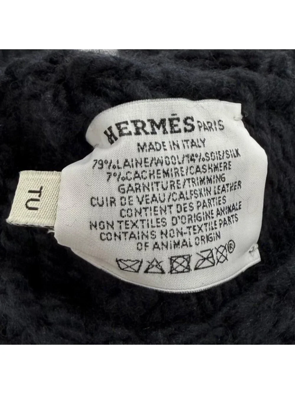 Hermes Silk Cashmere Blend Silver Series Knit Arm Warmer Gloves Black TU